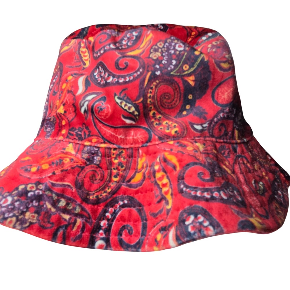 Red Paisley Velvet Bucket Hat Psychedelic Festival Retro Streetwear 70s Style